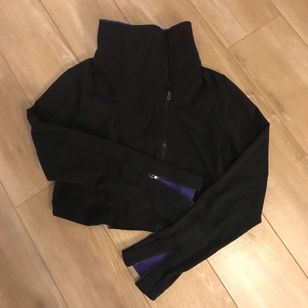lululemon athletica Black Cropped Bomber Jacket with Purple Accents